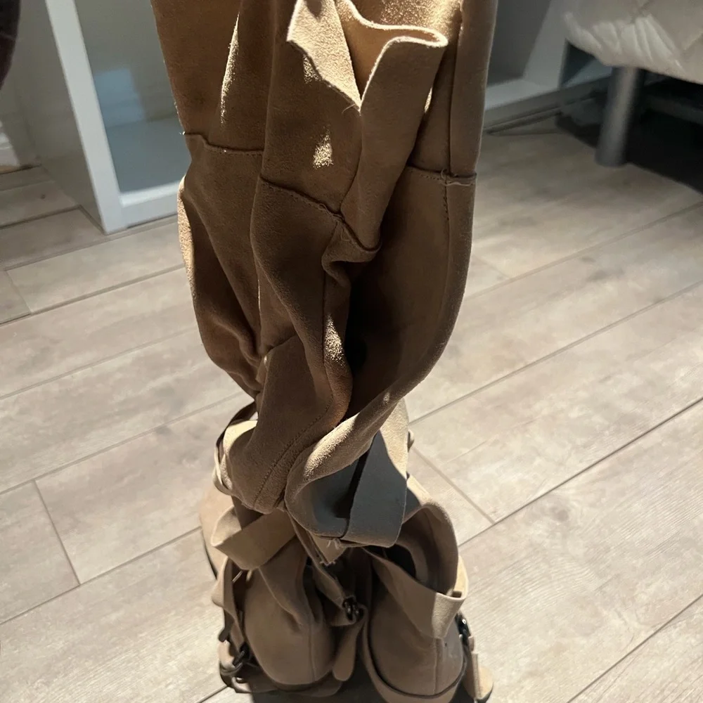 Suede Tall Wrap Over the Knee Boots - Beige - Picture 7 of 7